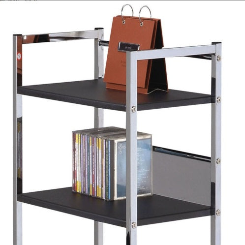 Black and Chrome Writing Desk with Built-In Shelf