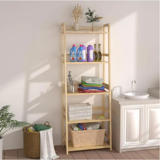 5-Tier Bamboo Bookshelf – Modern Tall Bookcase & Storage Organizer for Home, Office, or Corner Display
