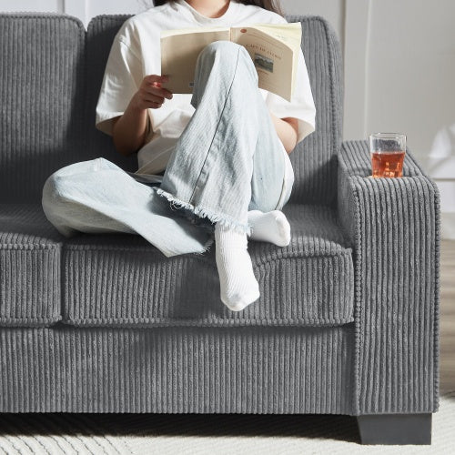 Modern Corduroy Fabric Sofa – 3-Seater Compressed Couch for Living Room, Bedroom, or Office