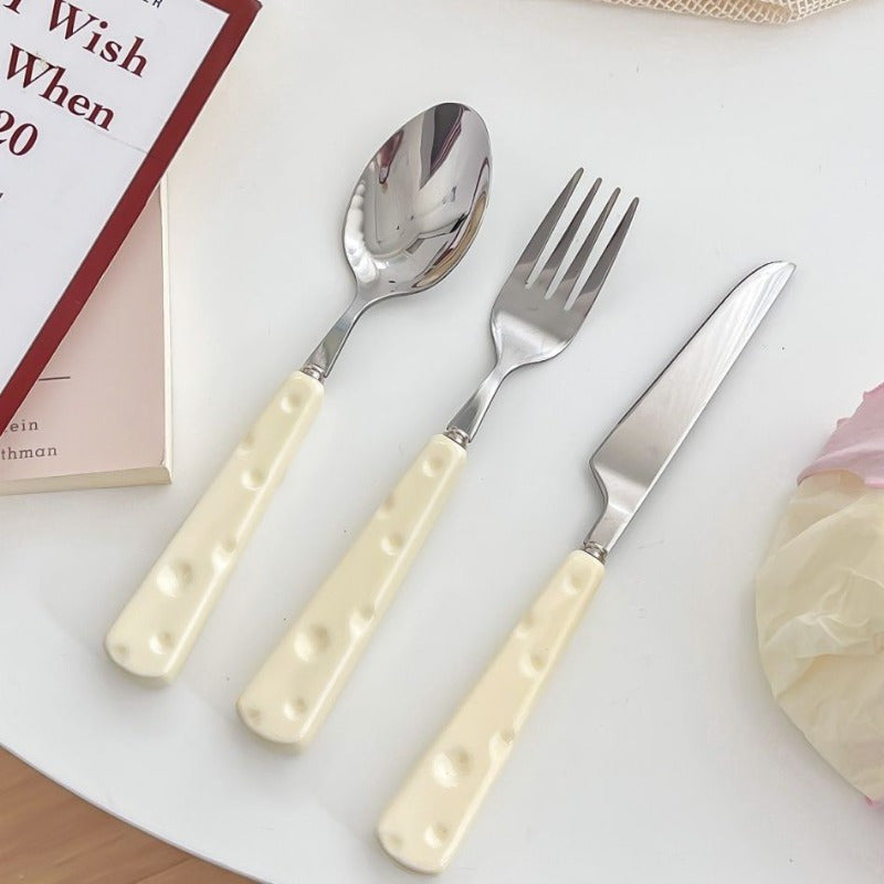 Stainless Steel Cutlery Set – Knife, Fork & Spoon with Cheese Wind Design | Elegant Tableware for Home & Gifting