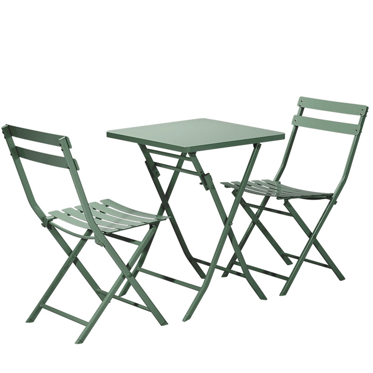 3 Piece Patio Bistro Set of Foldable Square Table and Chairs, Dark Green