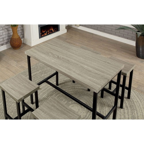 5-Piece Counter Height Dining Set – Two-Tone Black & Gray with Metal Frame and PVC Top