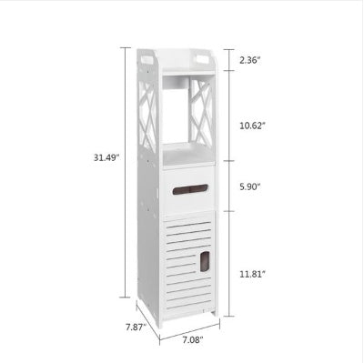Slim Bathroom Storage Cabinet – Waterproof Wood-Plastic Organizer with Toilet Paper Rack & Drawer (White)