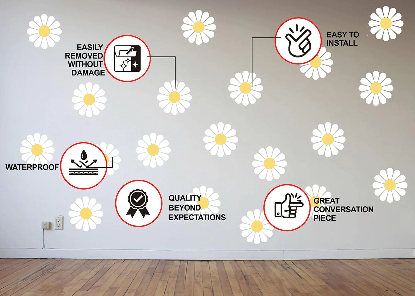Daisy Flower Wall Decals Peel and Stick Vinyl Flower Decals for Walls Room 36pcs