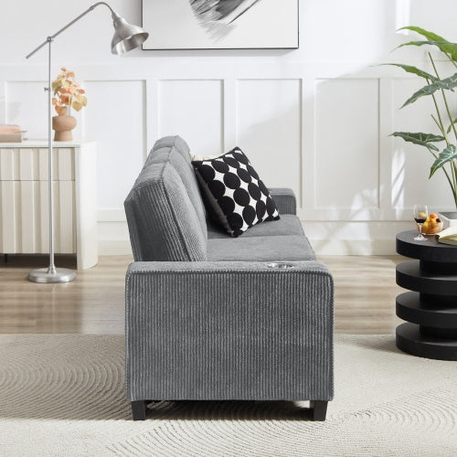 Modern Corduroy Fabric Sofa – 3-Seater Compressed Couch for Living Room, Bedroom, or Office