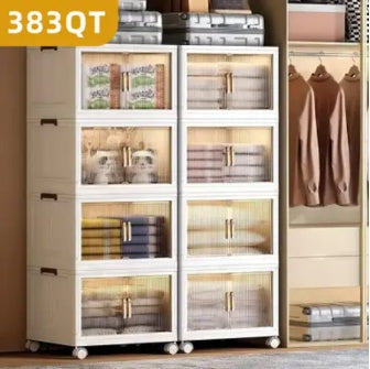383 QT Foldable Storage Box – 25.6" Wide, 4-Tier Large-Capacity Organizer with Clear Door | Easy Access & Space-Saving Design