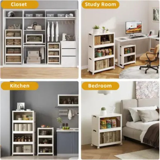 172 QT Foldable Storage Box – 21.6" Wide, 3-Tier Large-Capacity Organizer with Clear Door | Easy Access, Space-Saving Design, Ideal for Moving