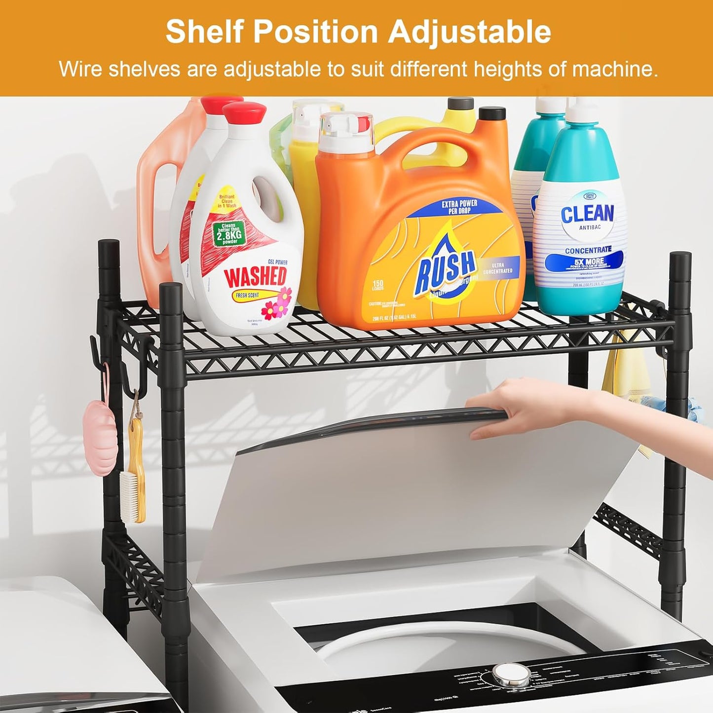 Over Washer Dryer Stacking Rack for Narrow Small Laundry Room and Bathroom, Metal and Heavy-Duty Washer and Dryer Storage Shelves