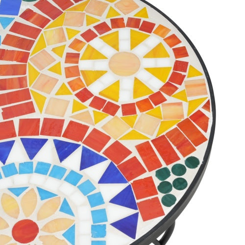 Colorful Outdoor Side Table – Ceramic Tile Top with Black Iron Frame, 14" Round Patio Accent Table