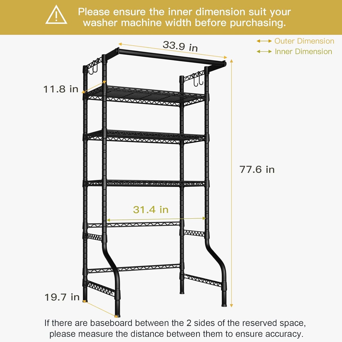 Over Washer & Dryer Storage Shelf – 3-Tier Organizer with Drying Rack