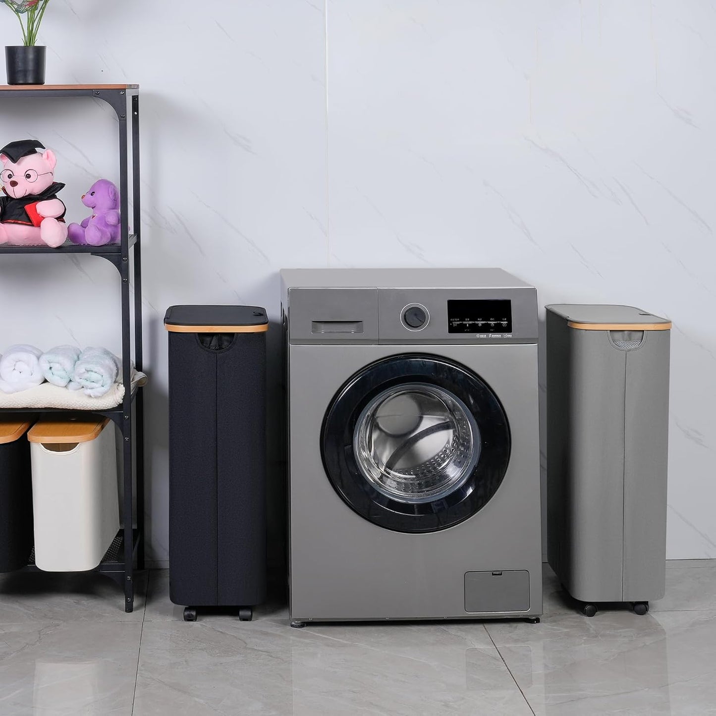 iEGrow 75L Slim Laundry Hamper with Wheels, Clothes Hamper for Laundry, Laundry Basket with Lid & Inner Bag for Laundry Room, Bedroom, Dormitory...
