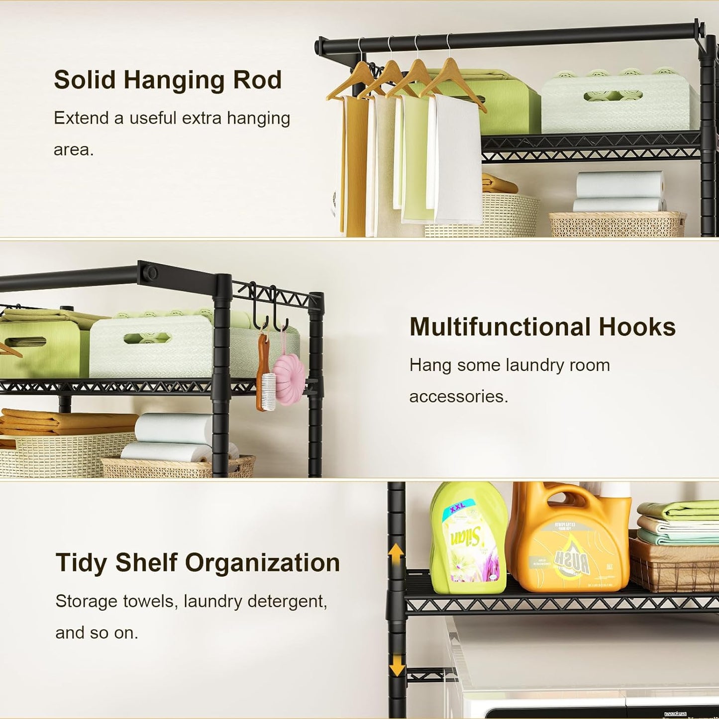 Over Washer & Dryer Storage Shelf – 3-Tier Organizer with Drying Rack