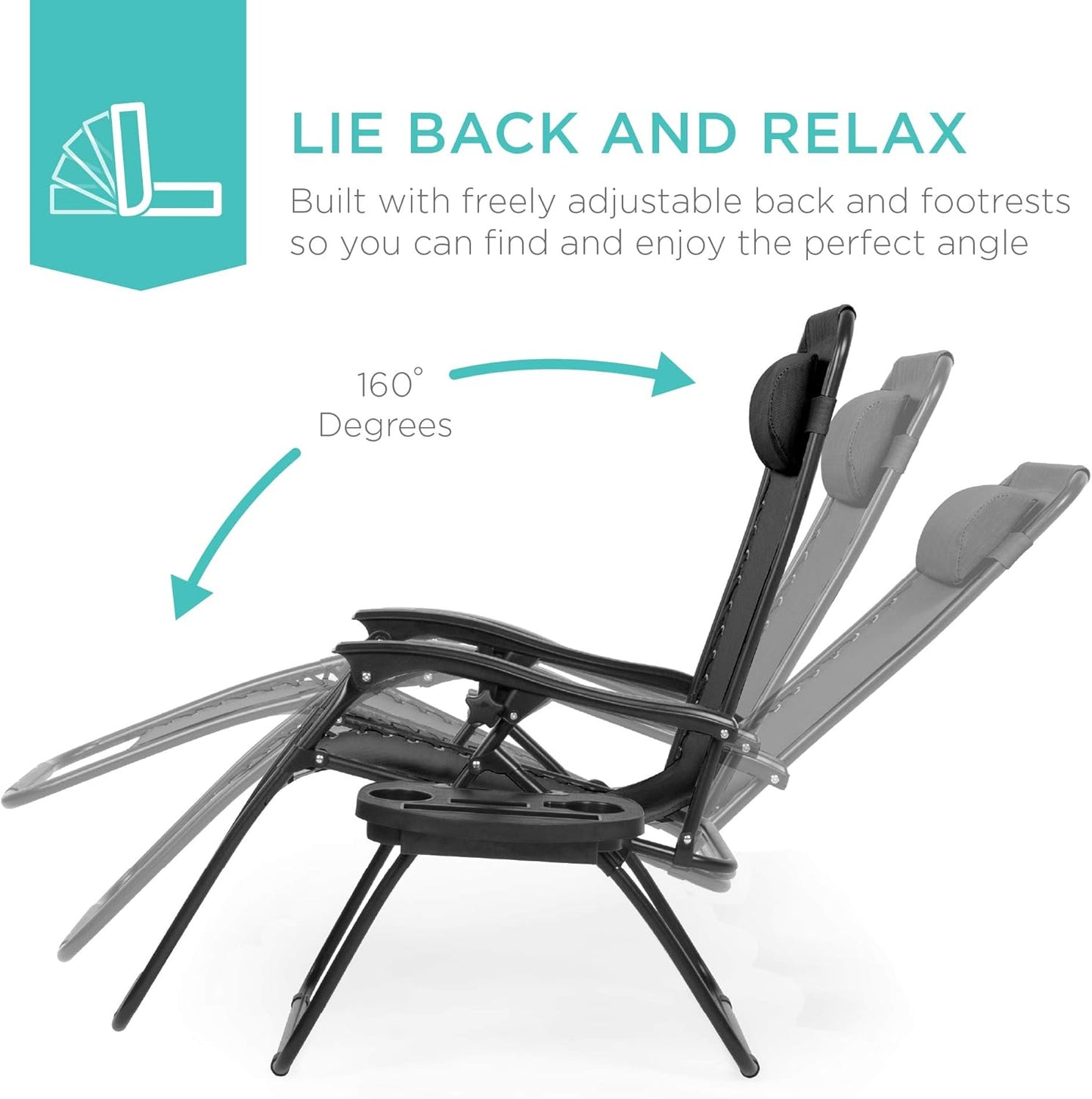 Adjustable Zero Gravity Lounge Chairs (Set of 2) – Mesh with Pillows & Side Trays - Multiple colors