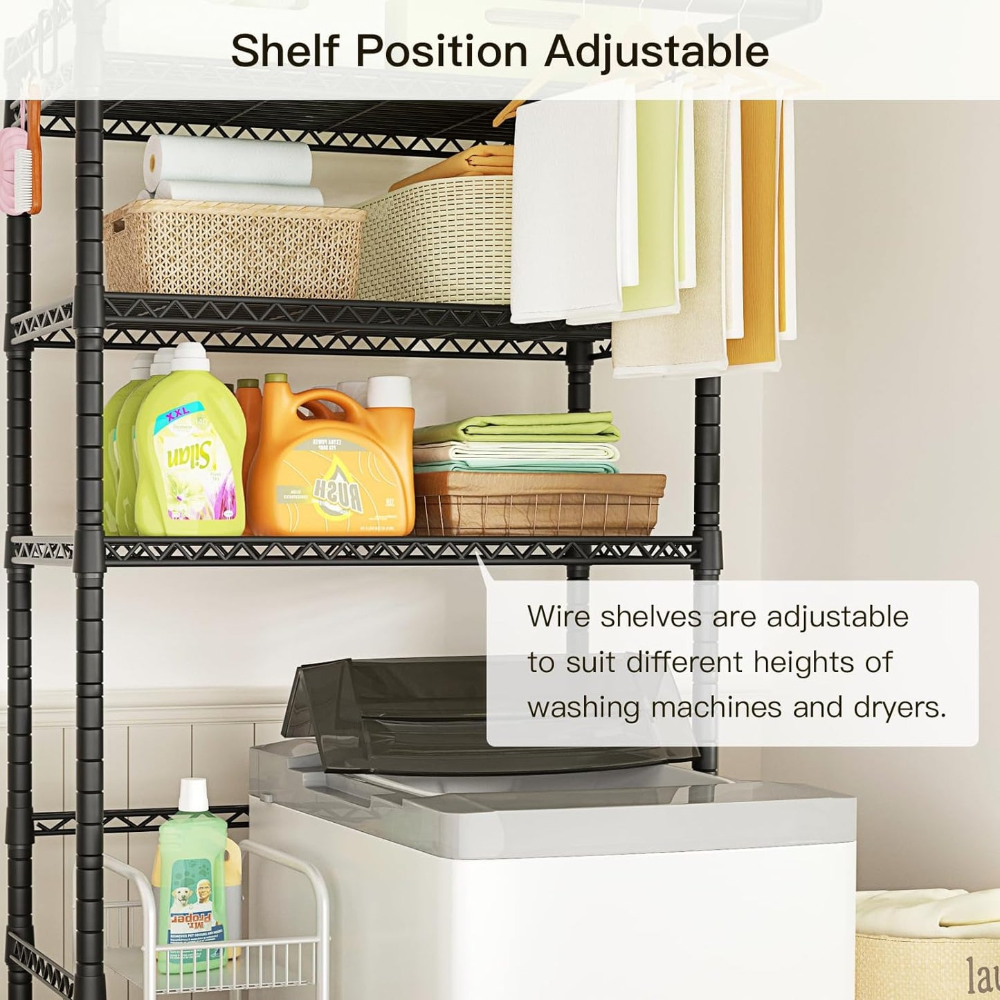 Over Washer & Dryer Storage Shelf – 3-Tier Organizer with Drying Rack