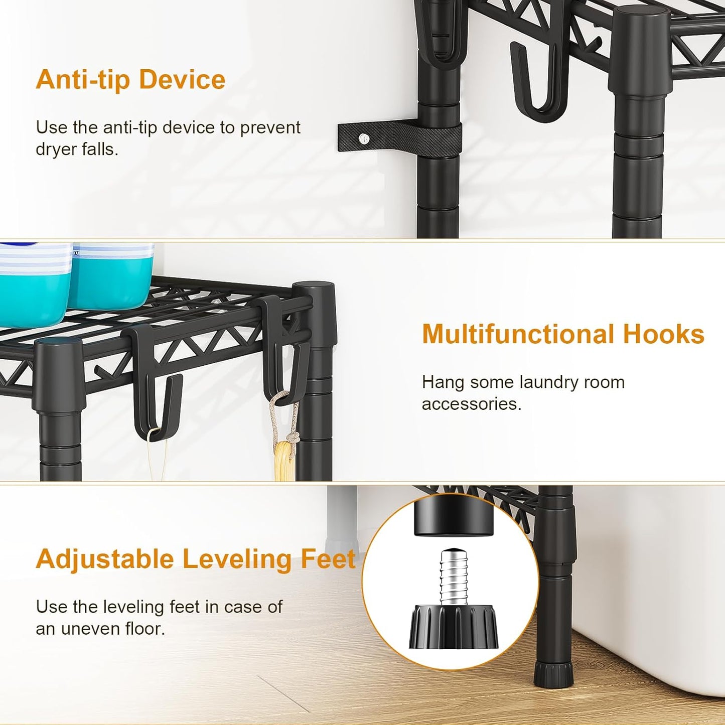 Over Washer Dryer Stacking Rack for Narrow Small Laundry Room and Bathroom, Metal and Heavy-Duty Washer and Dryer Storage Shelves