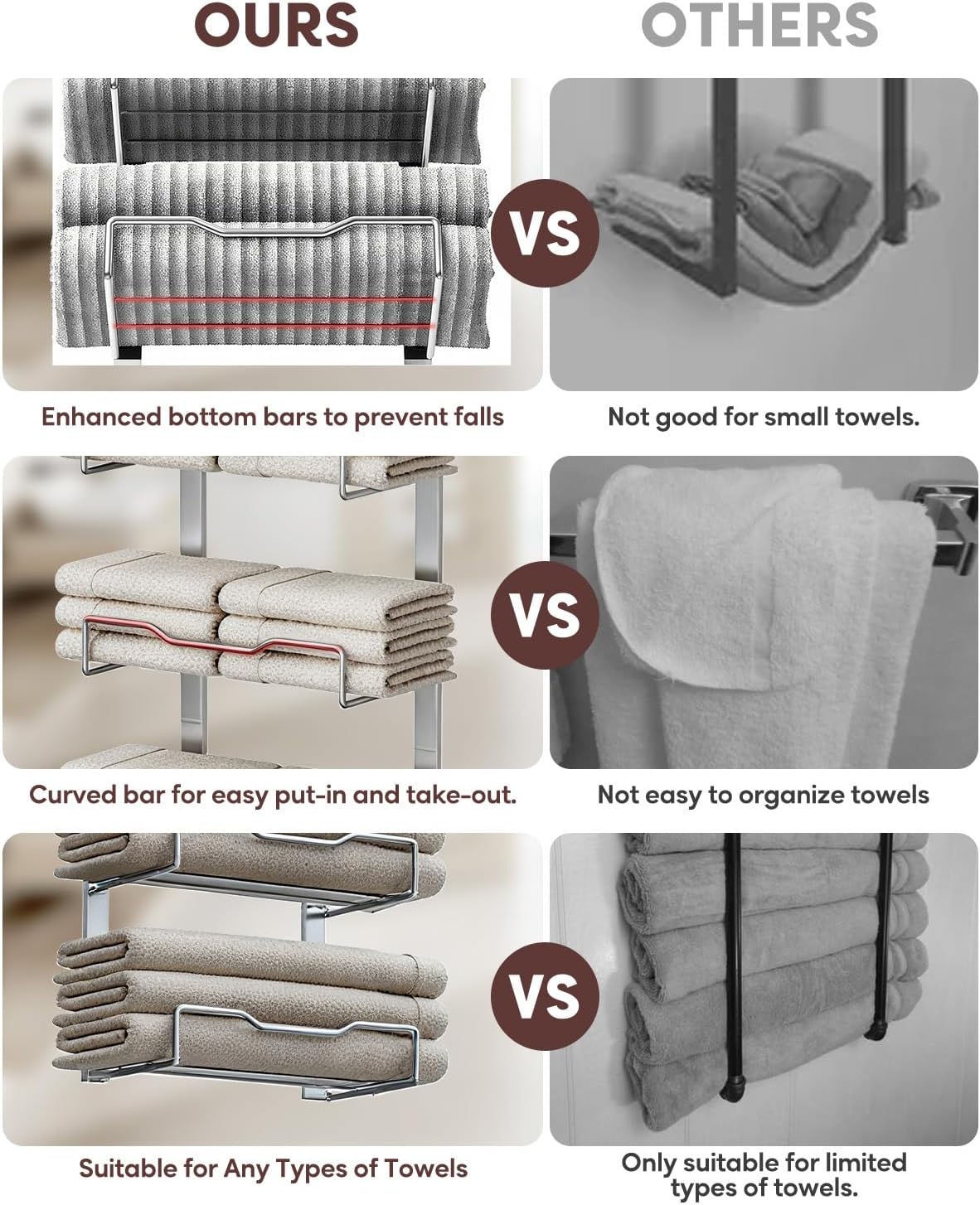 Over-the-Door Towel Rack β 8-Tier No-Drill Hanging Organizer for Bathroom, Back Door β Space-Saving Rolled Towel Holder (Silver)