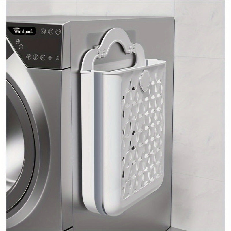 Foldable Wall-Mounted Storage Basket – No-Drill Installation, Contemporary White & Grey