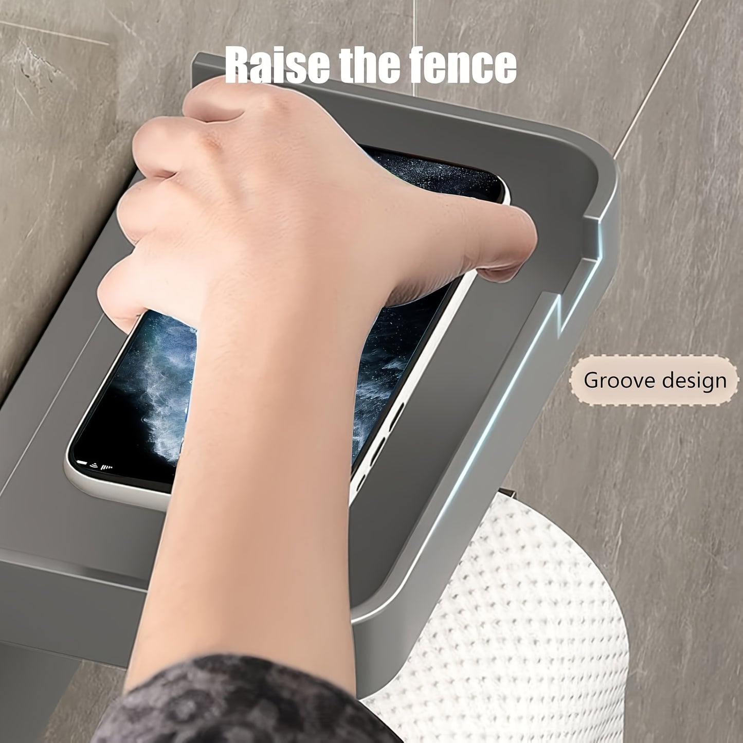 Modern Wall-Mounted Toilet Paper Holder – Black Plastic with Phone Tray, No-Drill & Easy to Install