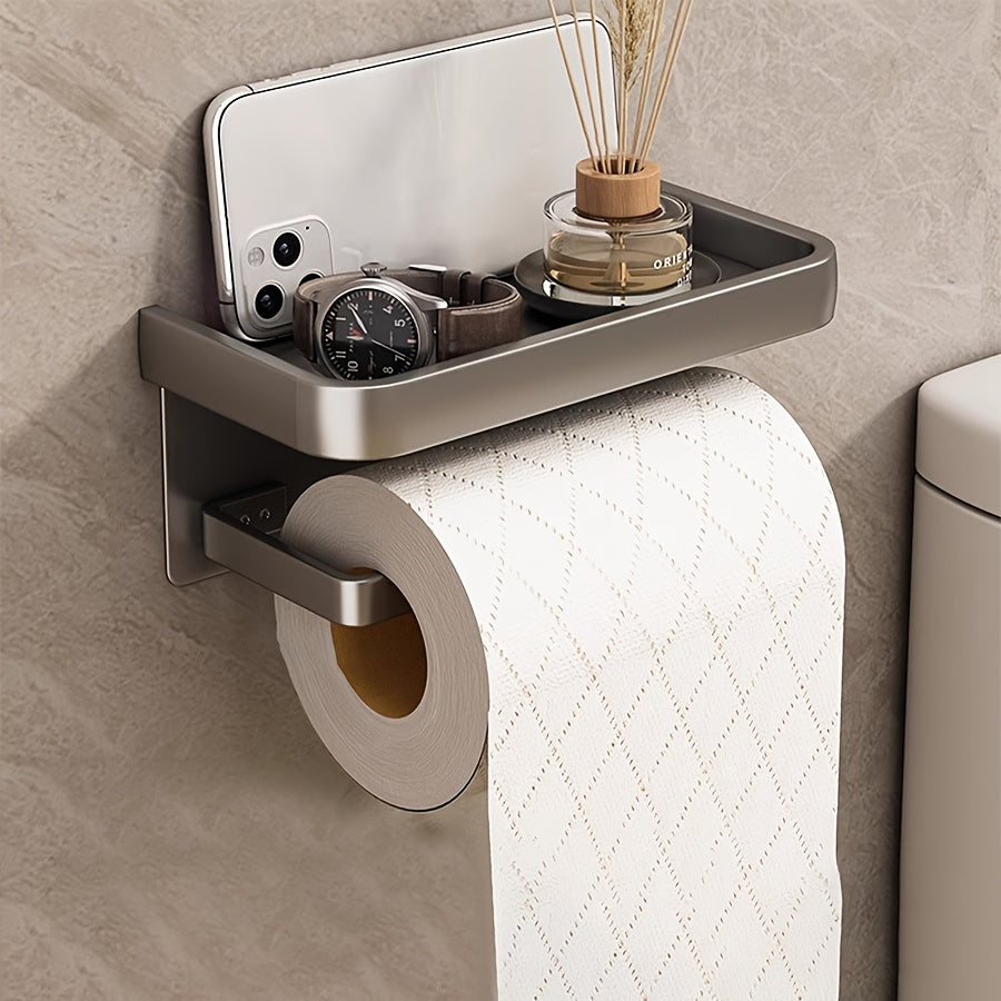 Space Aluminum No-Drill Tissue Holder – Waterproof Wall-Mounted Roll Paper Rack (Polished Finish)