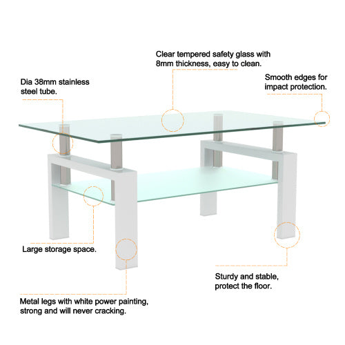 Modern White & Clear Coffee Table – Stylish Side or Center Table for Living Room Furniture Décor