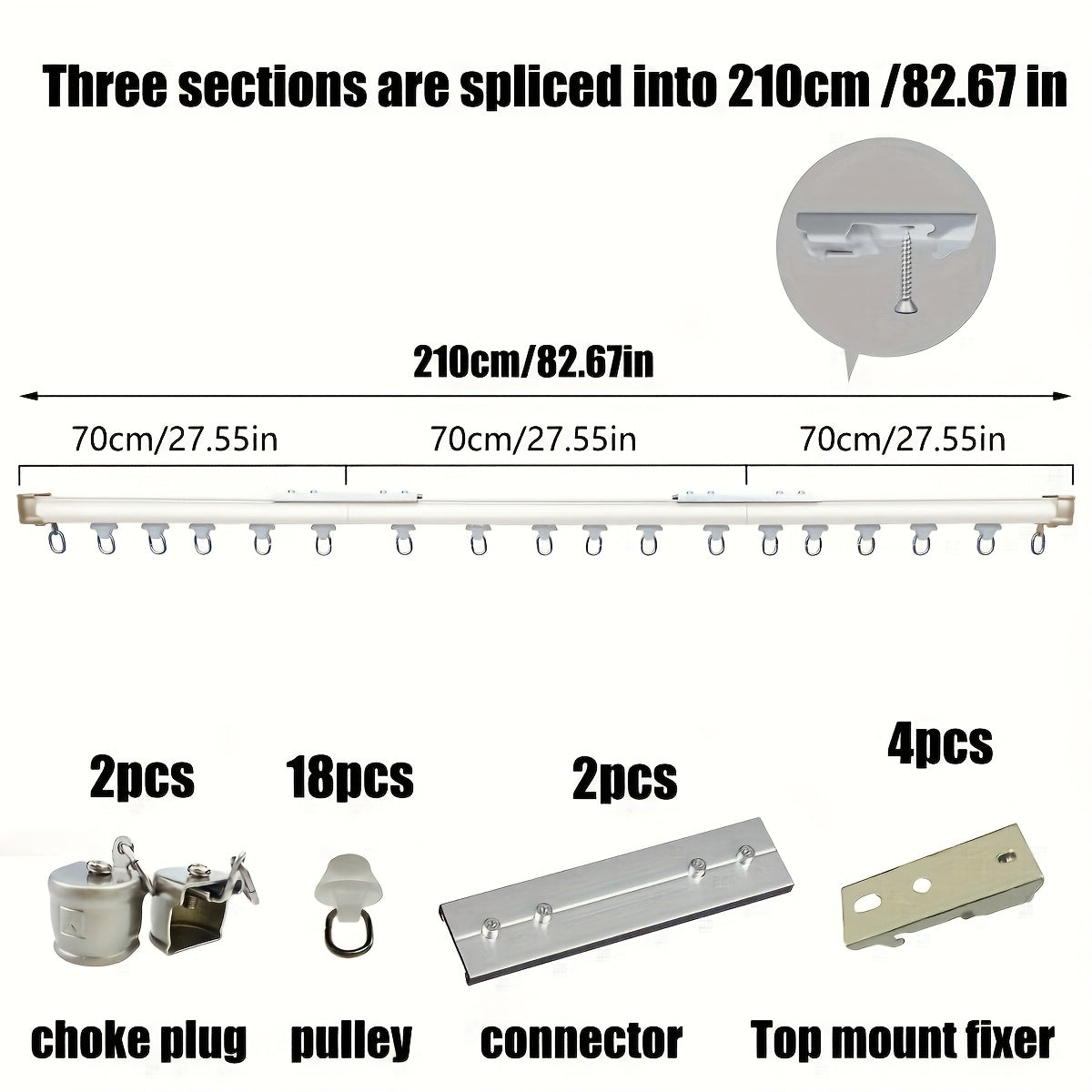Aluminum Curtain Track – No-Drill, Quiet Glide, Adjustable for Home & Dorm Bathrooms