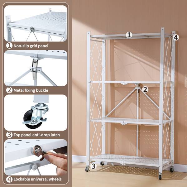 5-Layer Foldable Metal Storage Shelf with Wheels – Heavy-Duty Carbon Steel Organizer (65" Tall)