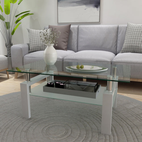 Modern White & Clear Coffee Table – Stylish Side or Center Table for Living Room Furniture Décor