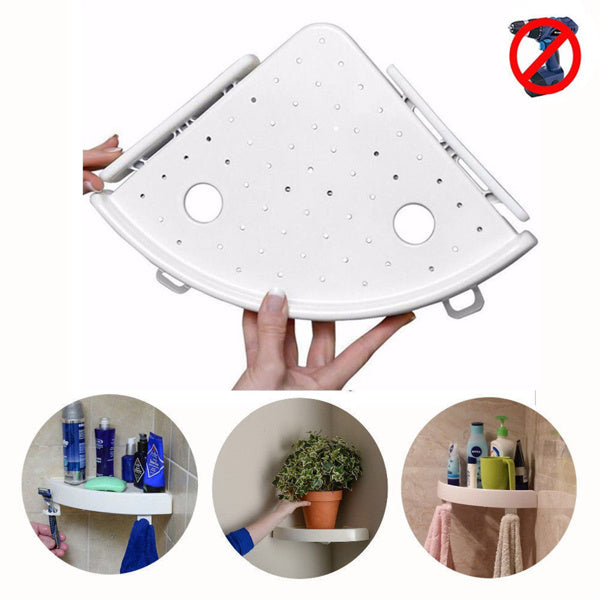 Fan-Shaped Corner Bathroom Shelf – No-Drill Wall-Mounted Storage Rack with Strong Suction