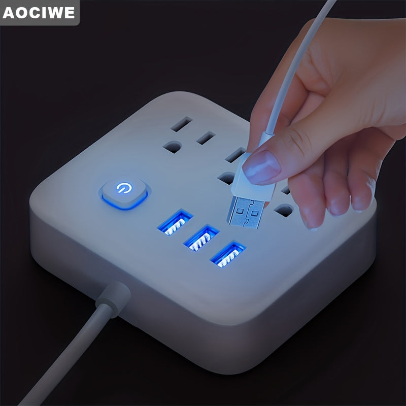 Touch-Controlled Power Strip Surge Protector – 3 AC Outlets, 3 USB Ports, Flat Plug, Overload Protection, Compact Charging Station for Home, Office & Travel (Black or White)