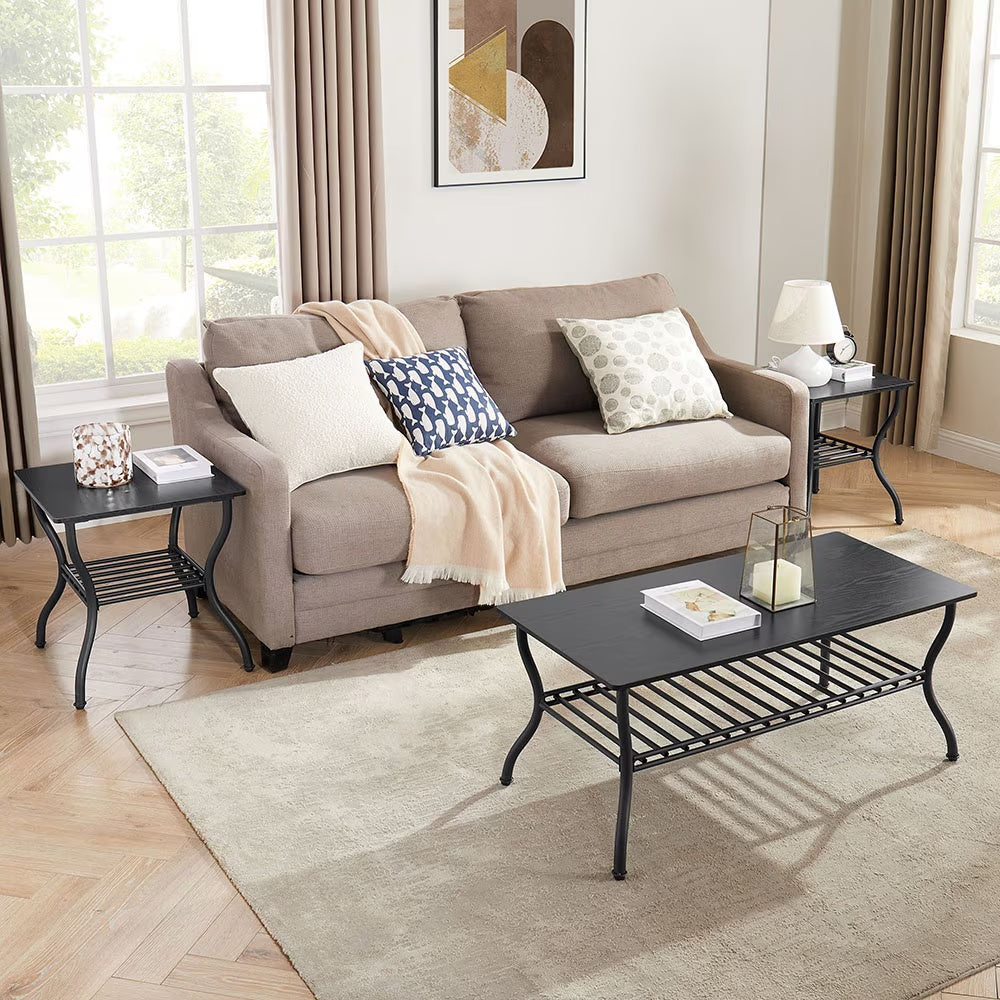 Contemporary 3-Piece Coffee Table Set – Rectangular Center Table with Matching Side Tables