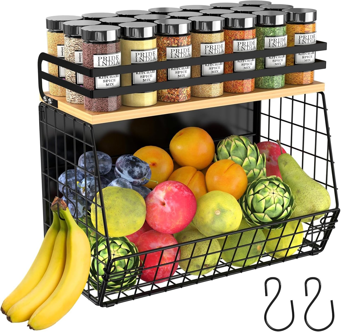 Magnetic Shelf for Fridge with Wood Lid, Fruit Potato & Onion Storage Bins, Magnetic Spice Rack for Refrigerator Pantry Organizer & Storage, Large Container for Refrigerator, Kitchen Counter & Laundry