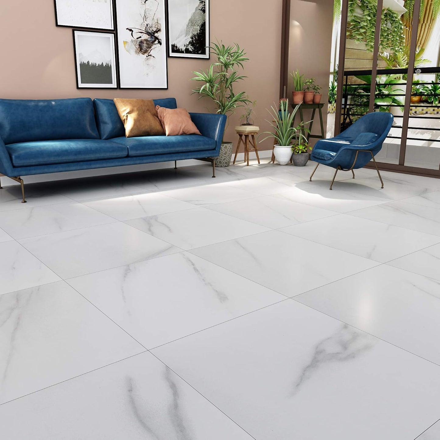 Livelynine White Peel and Stick Floor Tile 16pcs 12X12 Inch Stick on Floor Tiles Bathroom Vinyl Flooring Peel and Stick Tile Floor Stickers Kitchen Bedroom Renter Friendly Laminate Flooring Waterproof