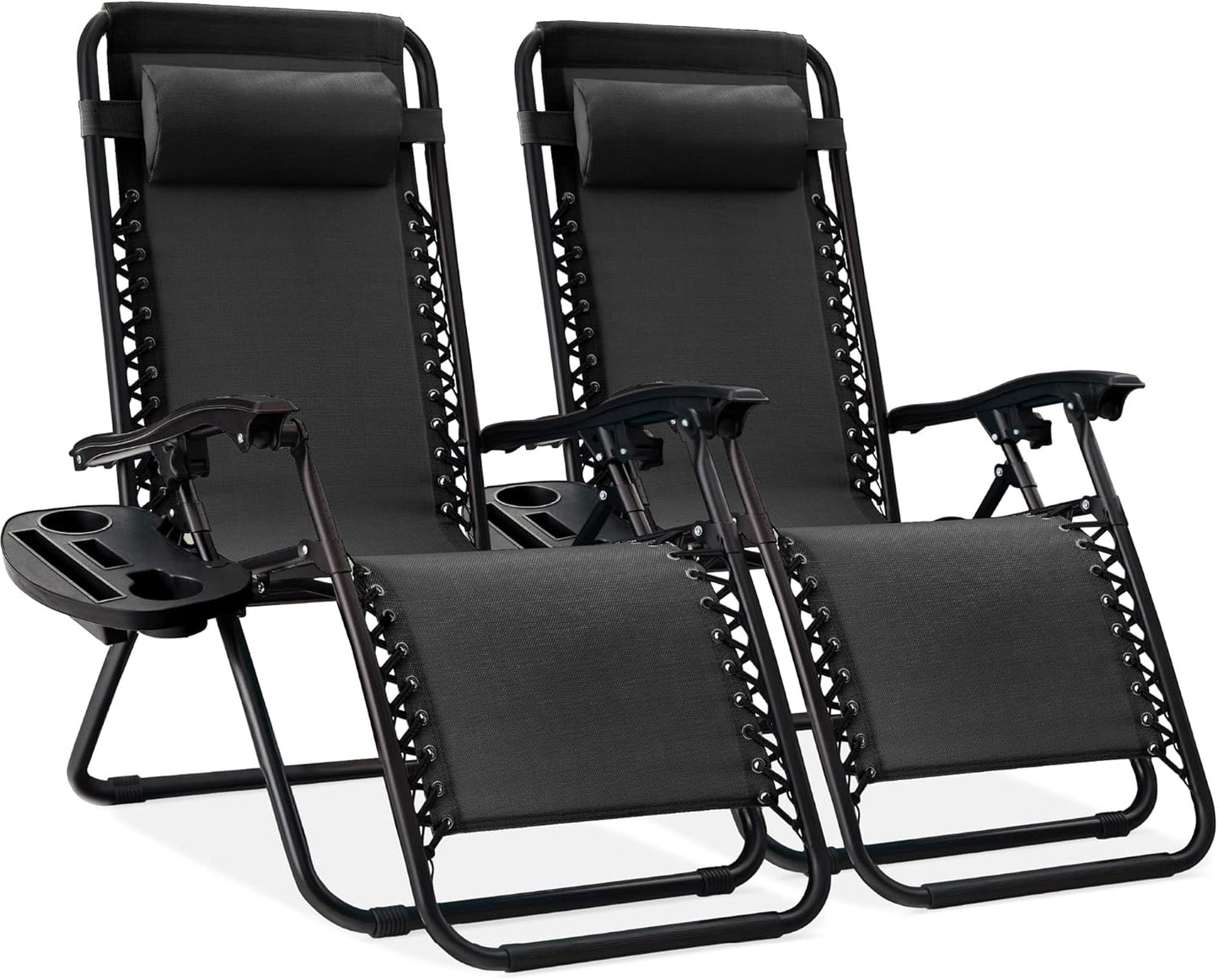 Adjustable Zero Gravity Lounge Chairs (Set of 2) – Mesh with Pillows & Side Trays - Multiple colors
