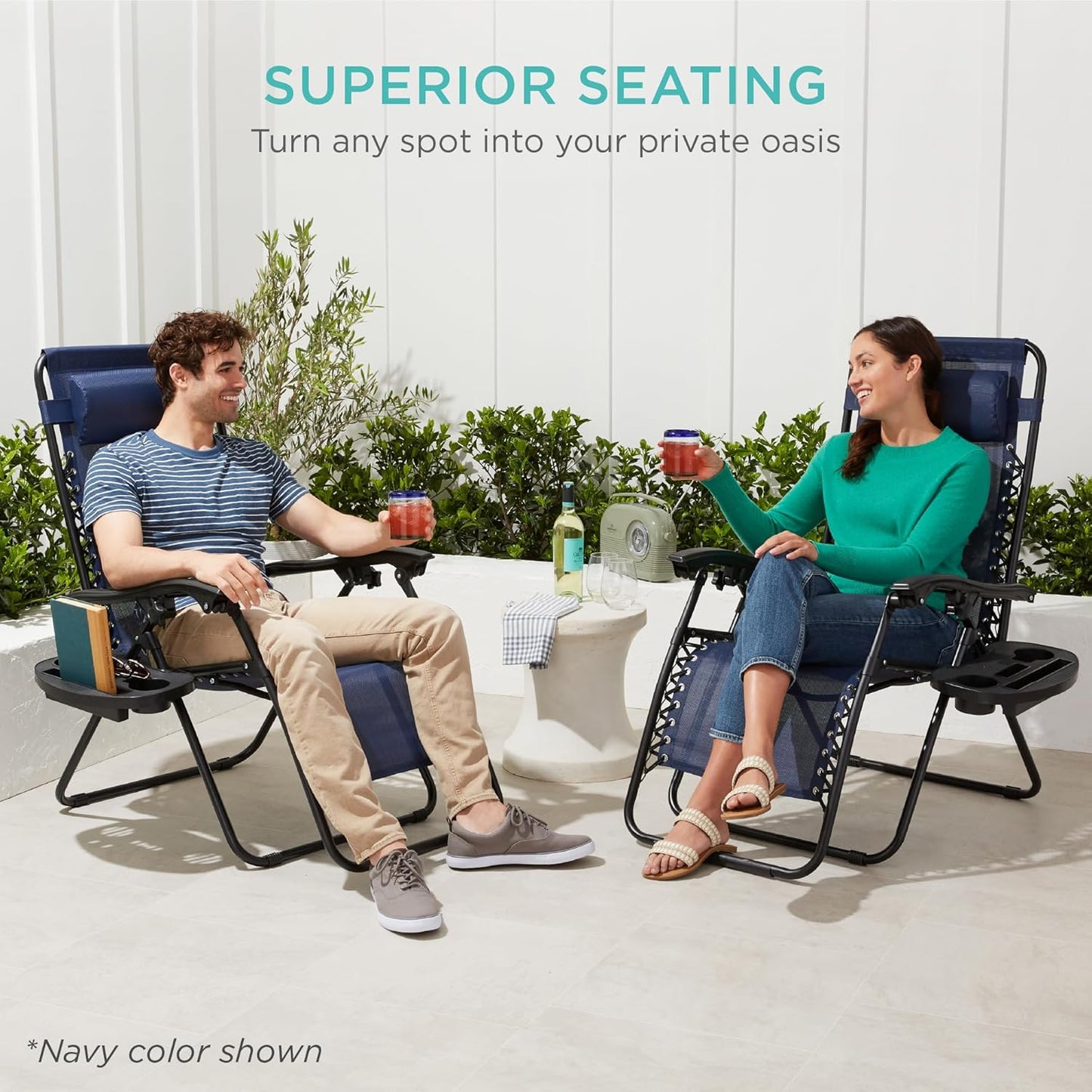 Adjustable Zero Gravity Lounge Chairs (Set of 2) – Mesh with Pillows & Side Trays - Multiple colors