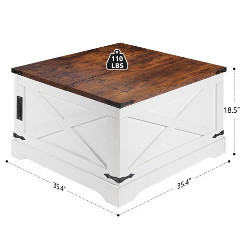 Multi-functional Lifting Coffee Table – Vintage White & Deep Walnut