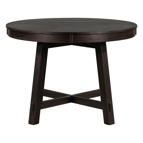 55" Farmhouse Round Extendable Dining Table – Solid Wood Kitchen Table with 16" Leaf, Espresso Finish