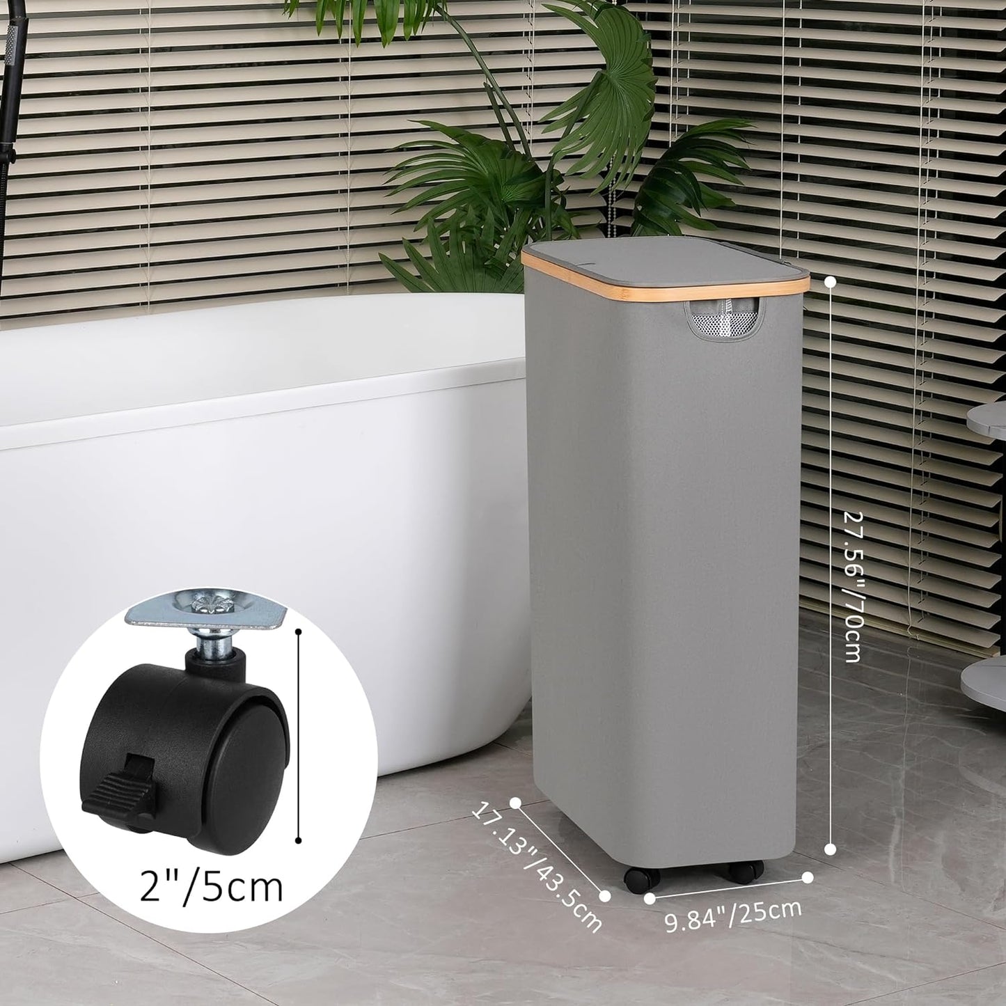 iEGrow 75L Slim Laundry Hamper with Wheels, Clothes Hamper for Laundry, Laundry Basket with Lid & Inner Bag for Laundry Room, Bedroom, Dormitory...