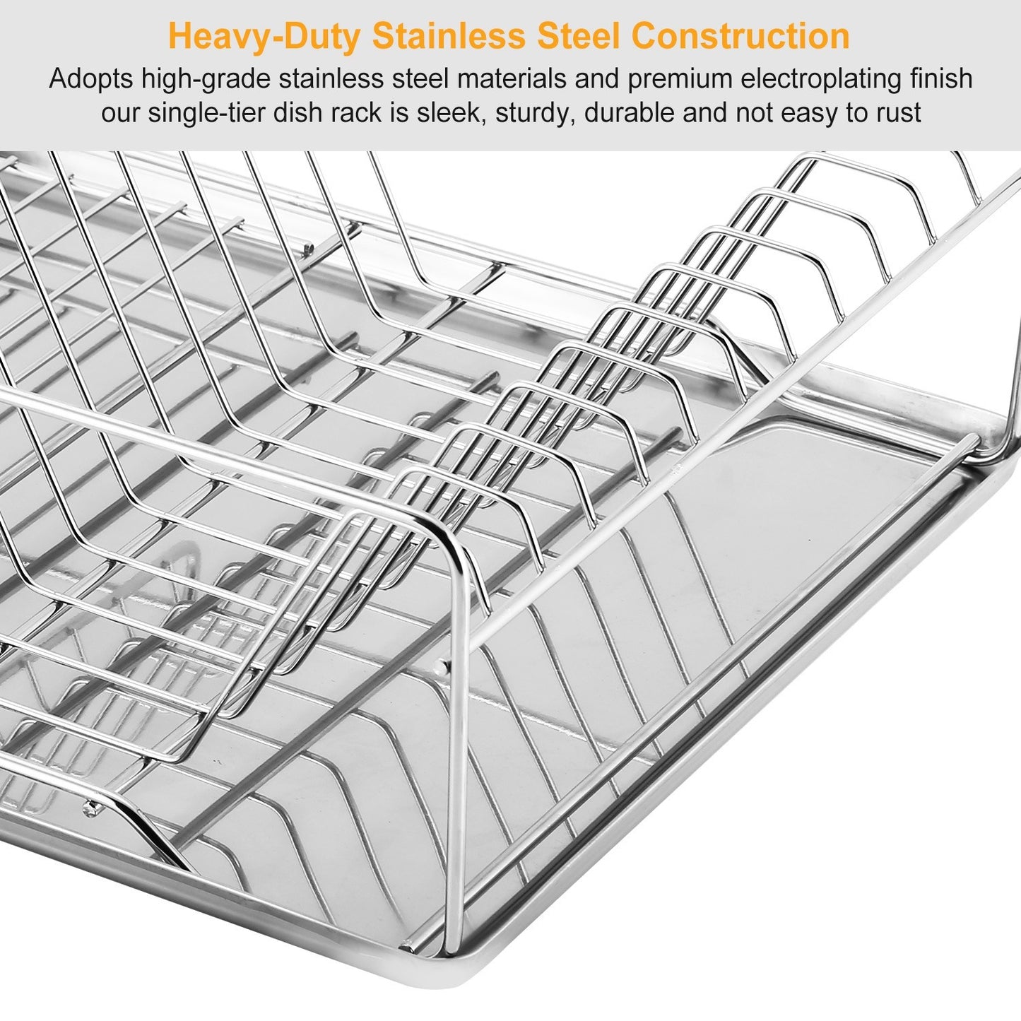 Stainless Steel Dish Drying Rack with Drainboard and Cutlery Holder – Kitchen Countertop Dish Organizer