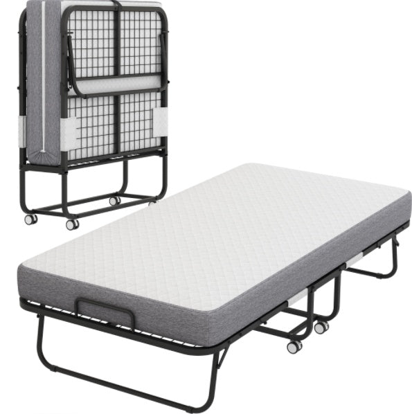 Folding Twin Size Rollaway Guest Bed with 5" Memory Foam Mattress – Portable & Space-Saving Design