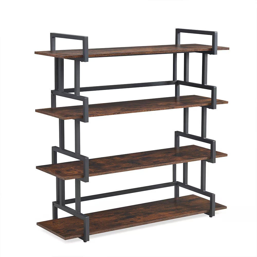 Modern Industrial Bookcase – 4-Tier Open Storage Shelf, Metal Frame & Wood Shelves