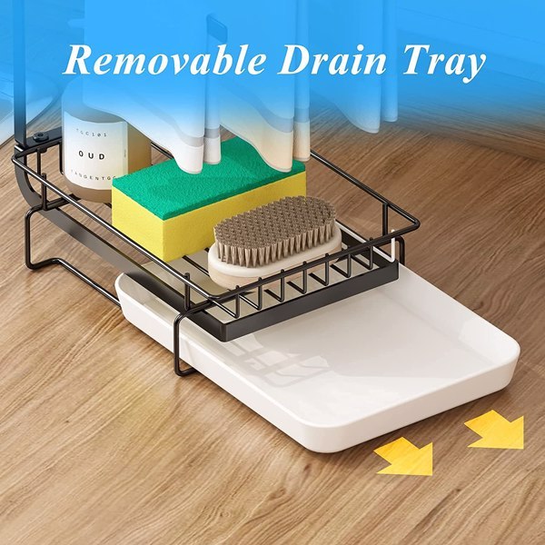 Stainless Steel Sink Sponge Holder with Towel Rack & Drip Tray – Space-Saving Kitchen Organizer
