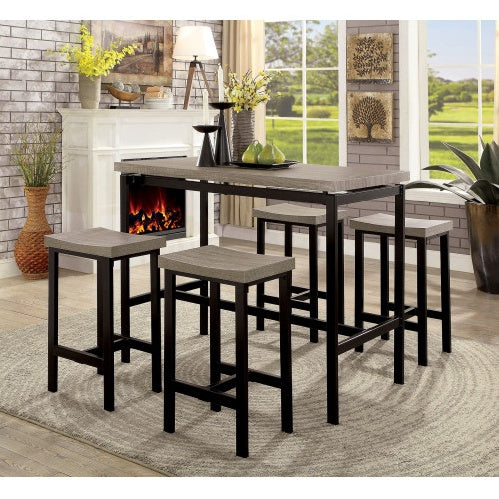 5-Piece Counter Height Dining Set – Two-Tone Black & Gray with Metal Frame and PVC Top