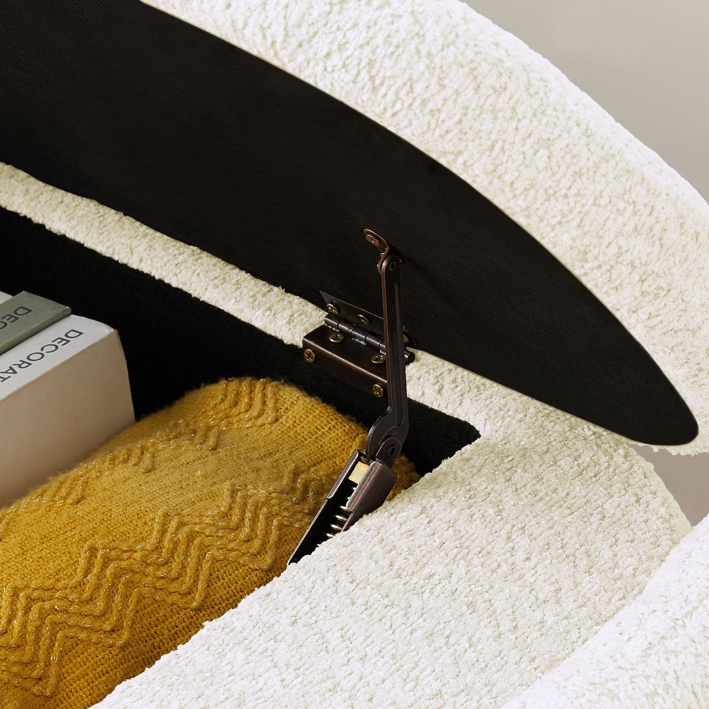 Ottoman Oval Storage Bench – Cream White (3D Lamb Fleece Fabric)