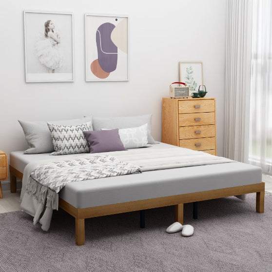 Queen Size Wood Platform Bed Frame – No Box Spring Needed, Strong Wood Slat Support, Easy Assembly