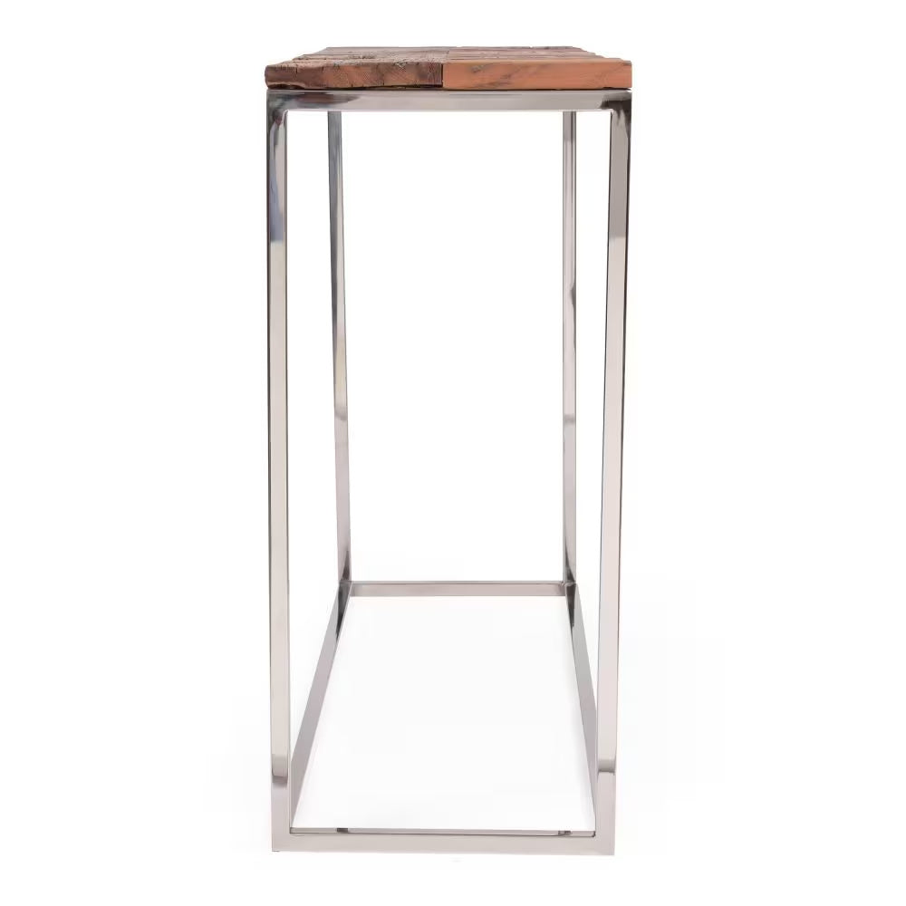 Console Table – Recycled Wood Top with Silver Stainless Steel Frame