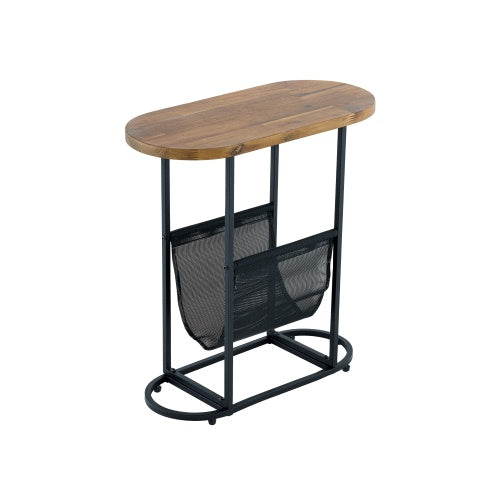 Acacia Oval Side Table – Compact Living Room Storage with Magazine Organizer (Set of 2)