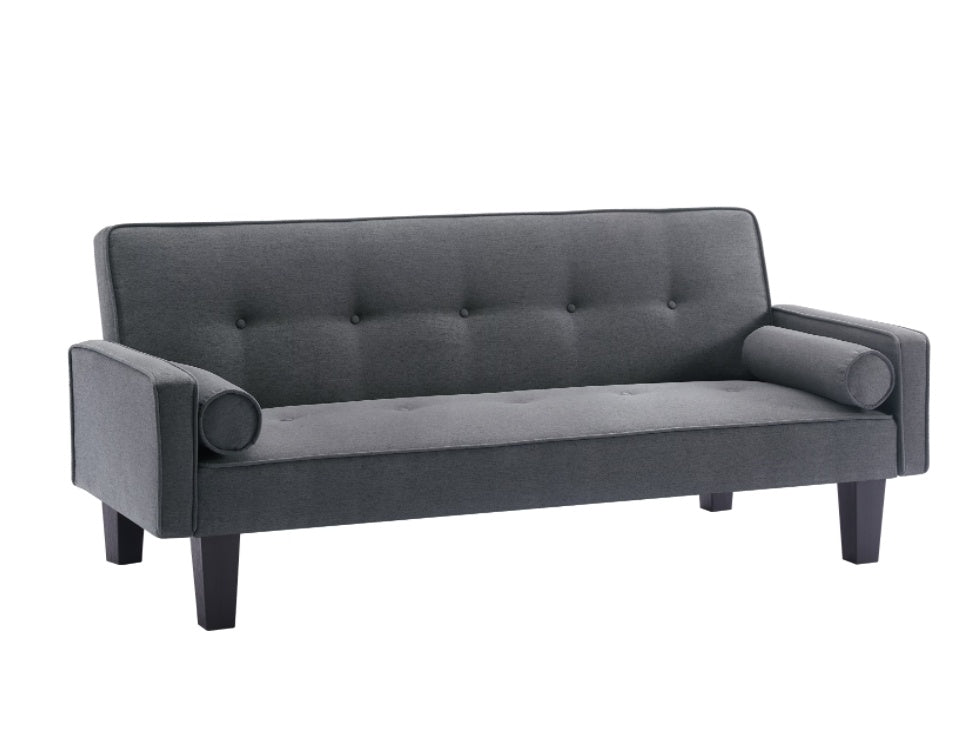 Mid-Century Modern Fabric Loveseat Sofa with Pillows – Button-Tufted Upholstery & Pull Point Design for Living Room Furniture