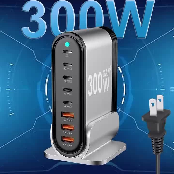 8-Port USB-C Fast Charger Adapter – Compact Foldable PD Charger with 5Ft Extension Cord for MacBook, iPad, iPhone, Galaxy, Pixel