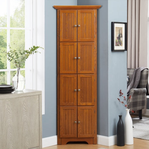 4-Tier 72" Tall Corner Pantry Cabinet with 8 Doors – Farmhouse Style Storage Cabinet
