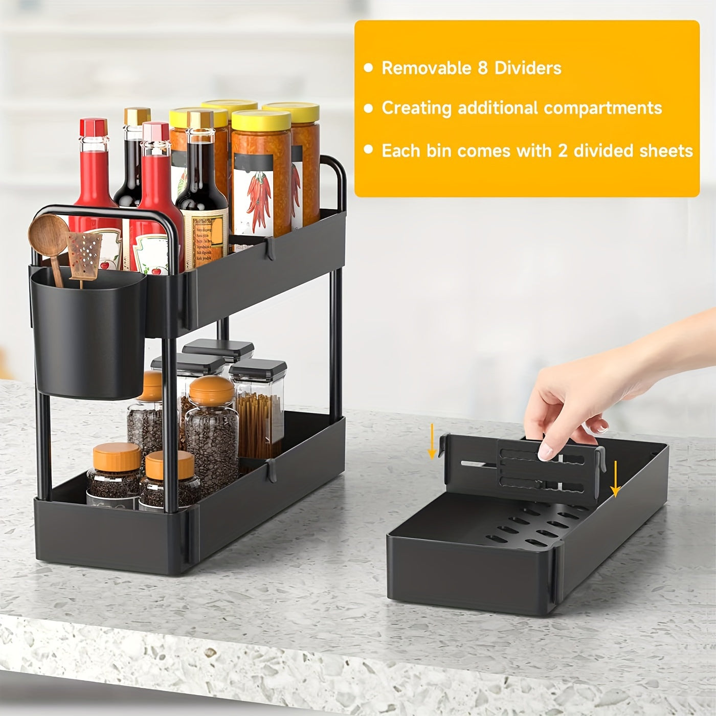 3-Piece Leak-Proof Pull-Out Organizer Set – 2-Tier Under Sink Storage with Dividers, Hooks, Cup & Handles – Large Capacity for Kitchen & Bathroom